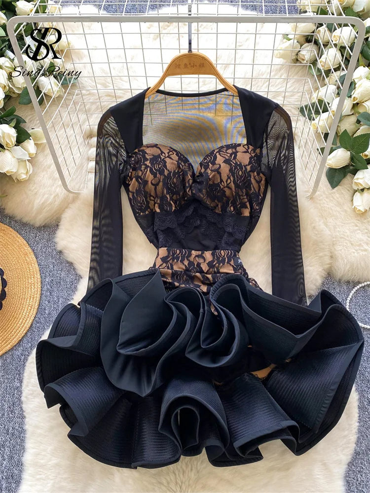 💖 Elegant Floral Ruffle Bodysuit & Skirt Set – Valentine’s Party Wear