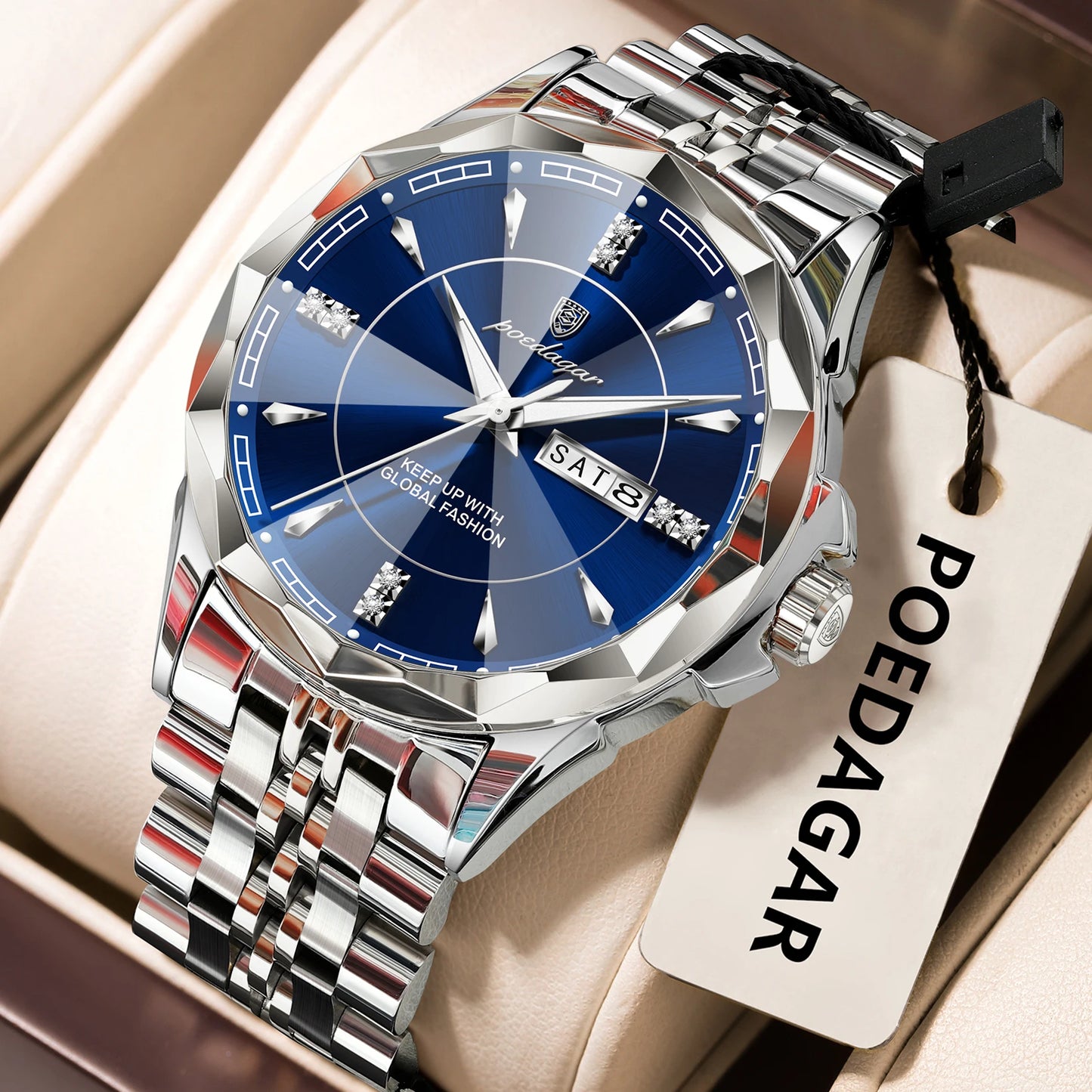 Men’s Luxury Stainless Steel Watch – Date & Week Display