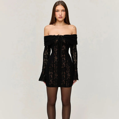 Women’s Lace Evening Gown – Long Sleeve Elegant Party Dress