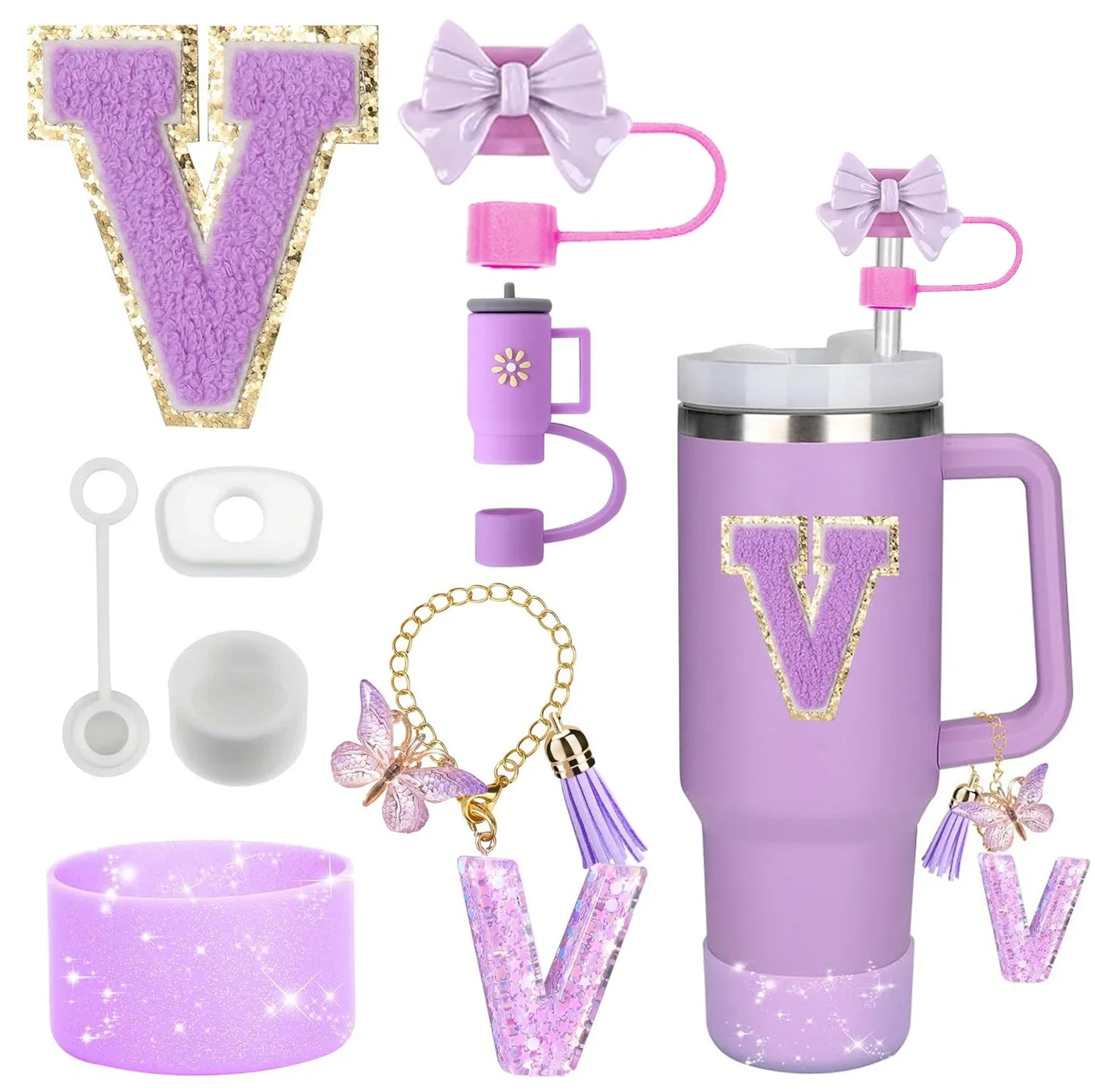 🥤 ✨ Glomexia 8-Piece Tumbler Accessories Set (Purple)