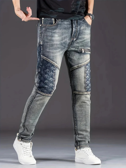 🏍️ Men’s Motorcycle Jeans – Slim Straight Stretch Denim Pants