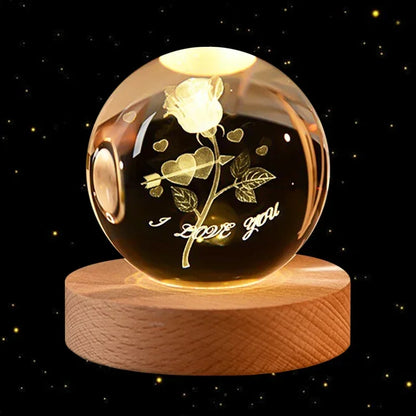 6cm 3D Crystal Ball Planet Earth with Wooden Base