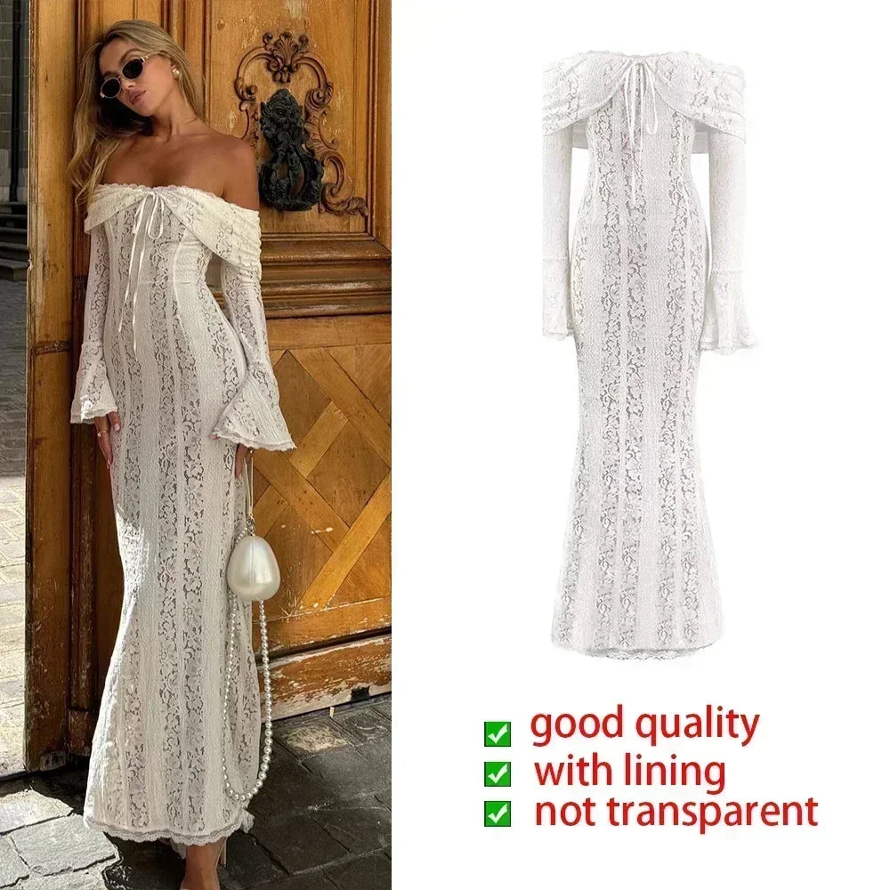 Women’s Lace Evening Gown – Long Sleeve Elegant Party Dress