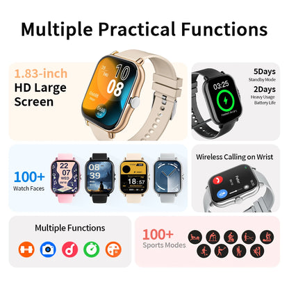 Bluetooth Call Smart Watch – 1.83” Touch Fitness Tracker