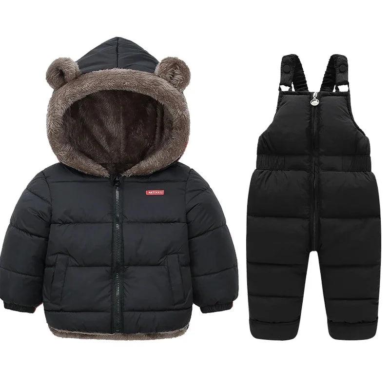 Kids Winter Fleece Outfit Set – Warm Hooded Jacket & Padded Pants (2-Piece)