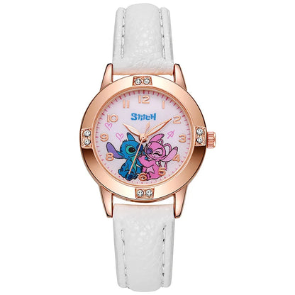 Girls Cartoon Watch – Leather Strap Kids Rhinestone Dial