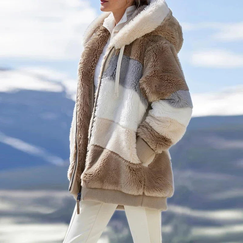 🧥 Women’s Hooded Winter Coat – Thick Cashmere Plaid Jacket 2025