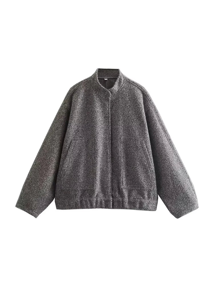 Women Oversized Bomber Jacket 🖤 | Vintage Snap Button Coat