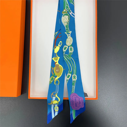 🧣 Glomexia Printed Silk Hair Scarf – Elegant Slim Fashion Wrap ✨
