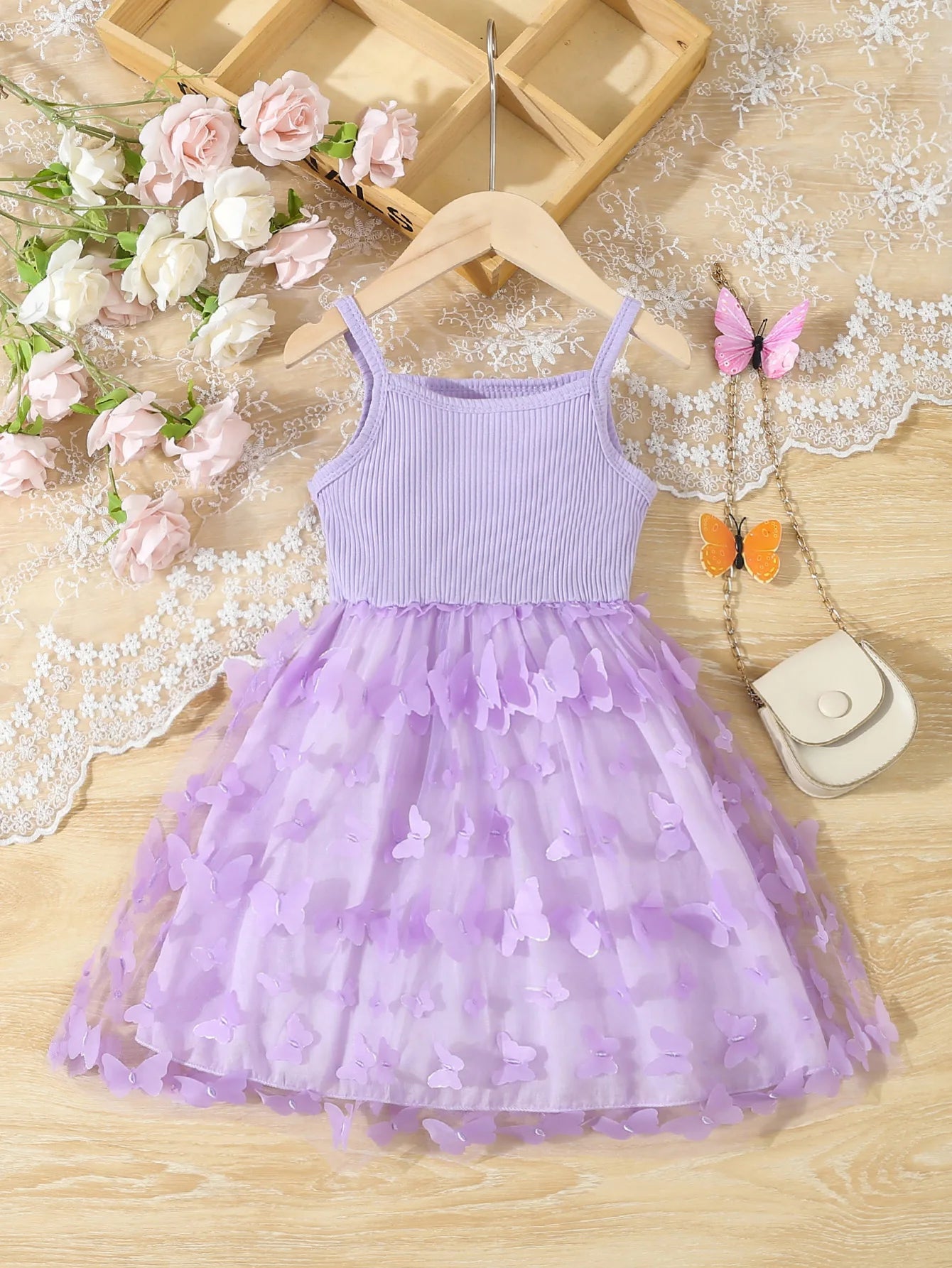Summer Toddler Girls Butterfly Mesh Dress | Elegant Sleeveless Princess Cami Dress for Baby Girls