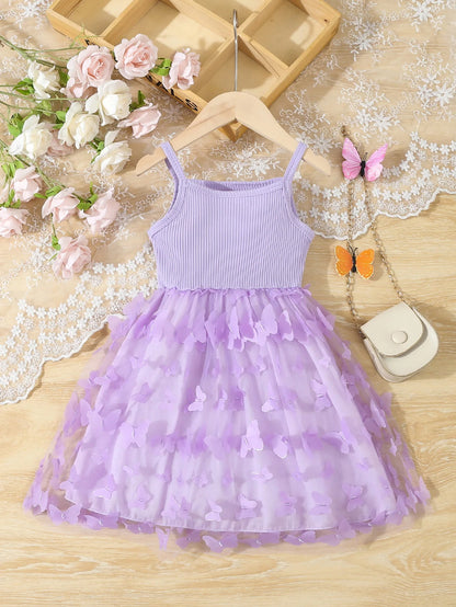 Summer Toddler Girls Butterfly Mesh Dress | Elegant Sleeveless Princess Cami Dress for Baby Girls