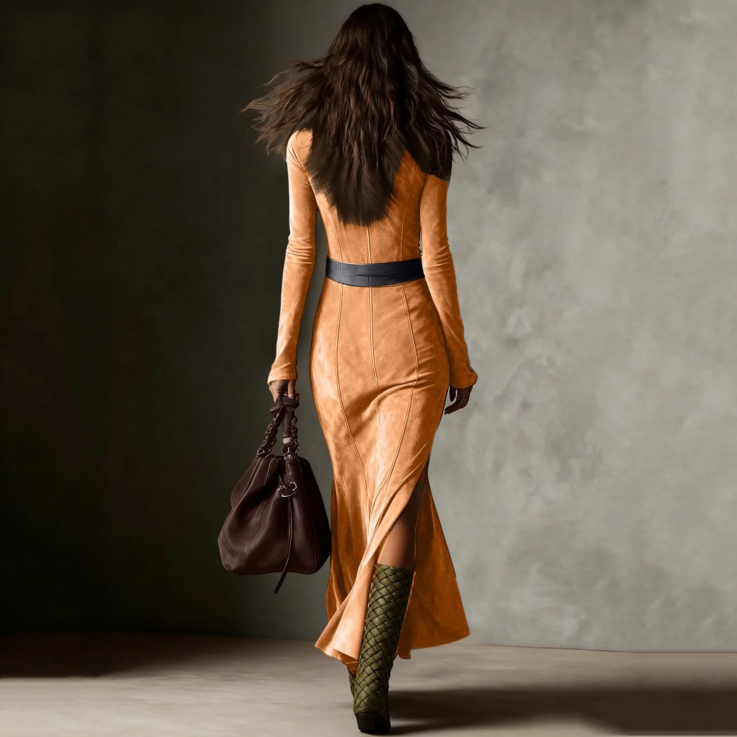 Women’s Ruched Wrap Maxi Dress – High Slit Ruffle Hem