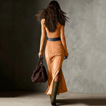 Women’s Ruched Wrap Maxi Dress – High Slit Ruffle Hem