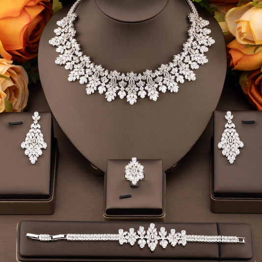 💎 NAIKELISI 4PCS CZ Bridal Jewelry Set – Necklace, Earrings, Ring & Bracelet