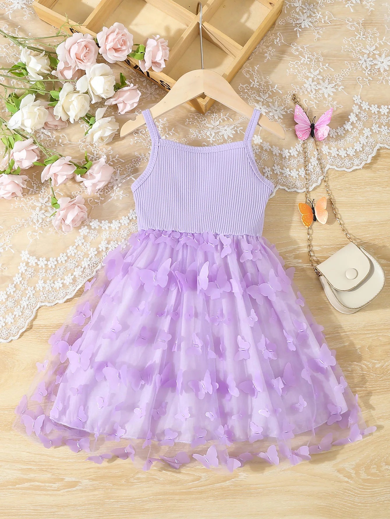 Summer Toddler Girls Butterfly Mesh Dress | Elegant Sleeveless Princess Cami Dress for Baby Girls