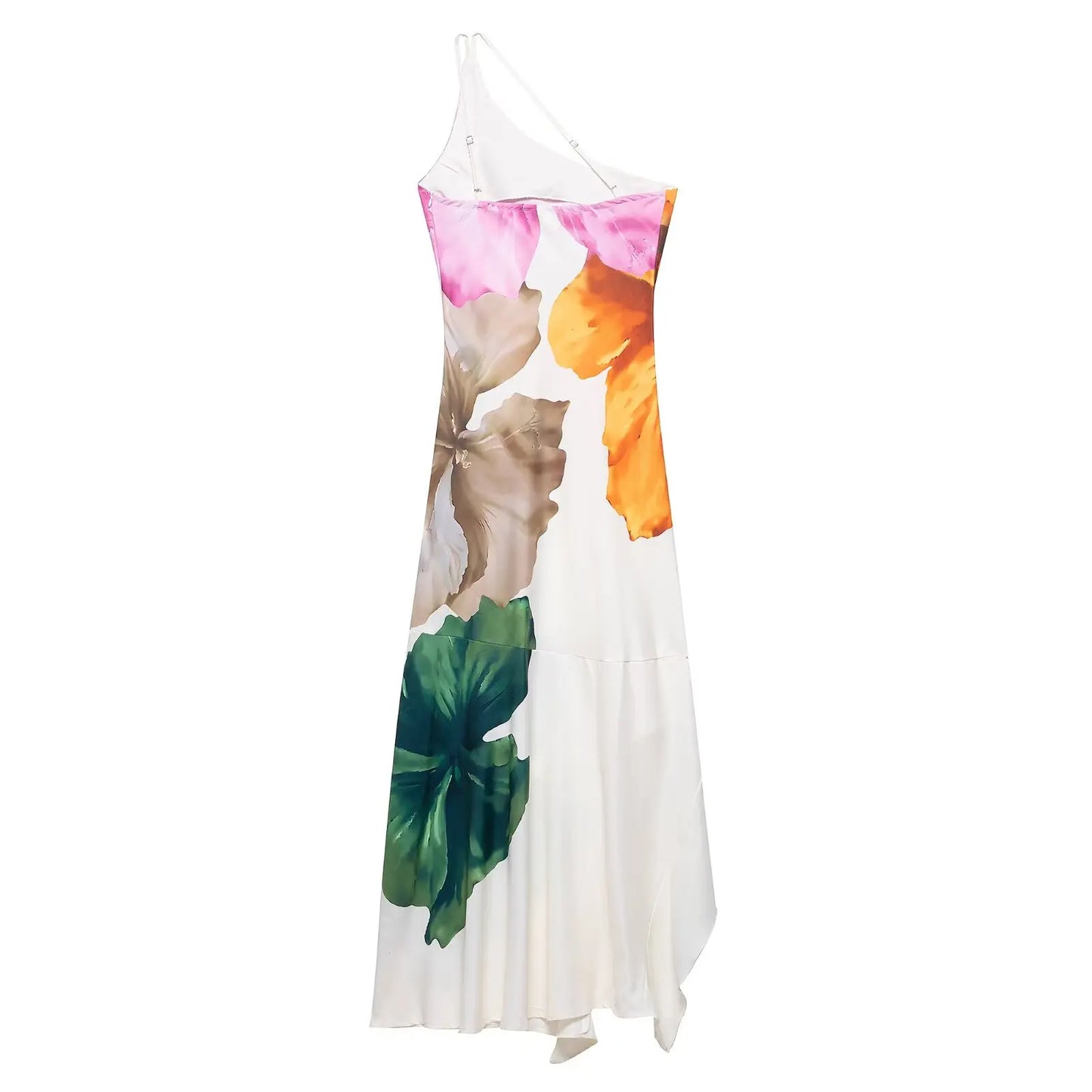Women’s One Shoulder Maxi Dress – Ruffle Print Beach Gown