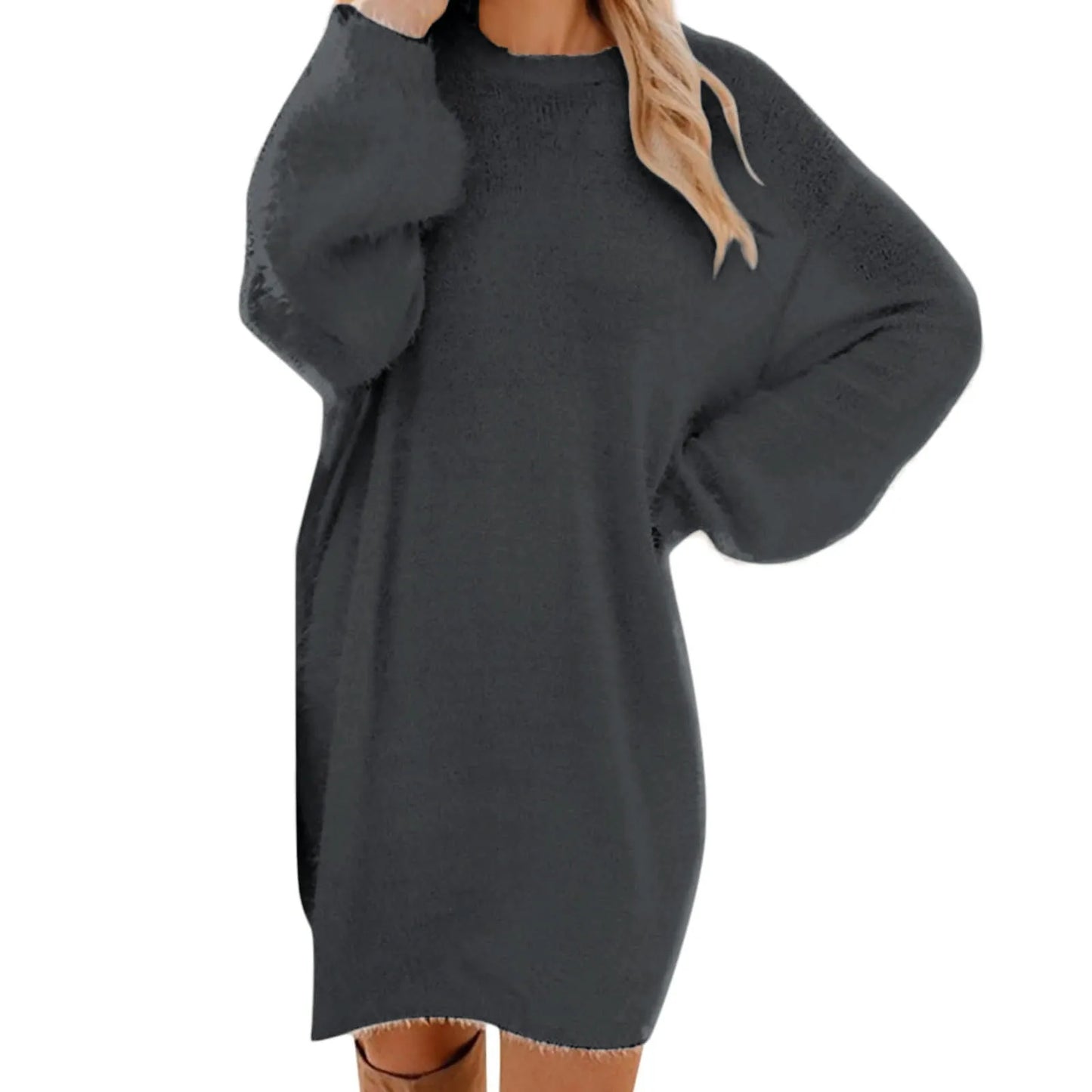 Women’s Winter Knit Sweater Dress – Oversized Crewneck