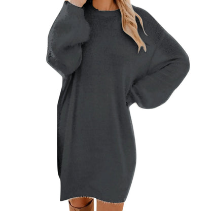 Women’s Winter Knit Sweater Dress – Oversized Crewneck