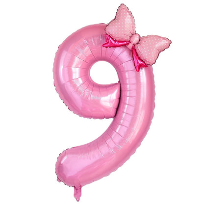 40 Inch Pink Number Foil Balloon with Bow – Birthday Party Decoration