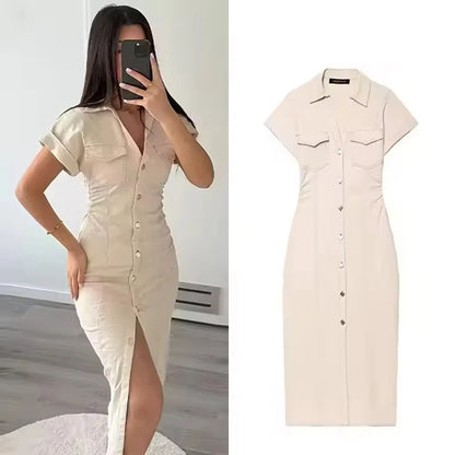 Glomexia Women’s Denim Midi Dress 💙 Casual Streetwear Summer Fashion 👗