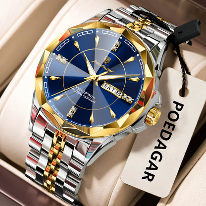 Men’s Luxury Stainless Steel Watch – Date & Week Display