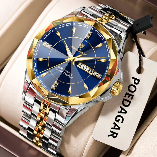 Men’s Luxury Stainless Steel Watch – Date & Week Display