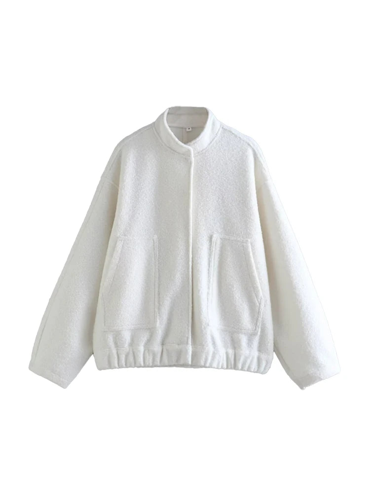 Women Oversized Bomber Jacket 🖤 | Vintage Snap Button Coat