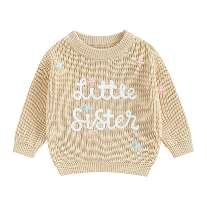 🧸 Baby Girl Floral Embroidered Knit Sweater – Soft Cotton Pullover