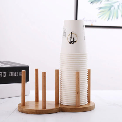 Wooden Cup Holder Stand ☕ | Bamboo Paper Cup Storage