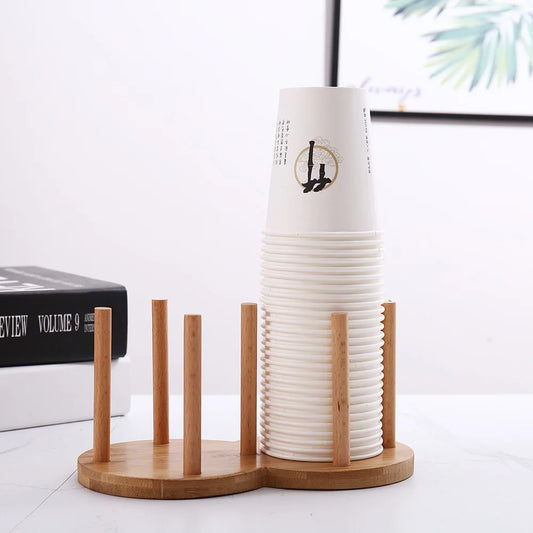 Wooden Cup Holder Stand ☕ | Bamboo Paper Cup Storage