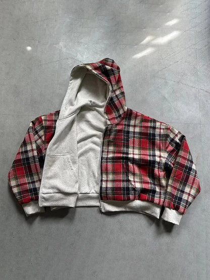 Glomexia 🧣 Winter Plaid Zip-Up Hoodie – Double-Side Wear