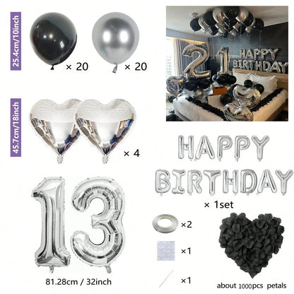 Black & Silver Birthday Balloon Decoration Set – 1050pcs Party Kit