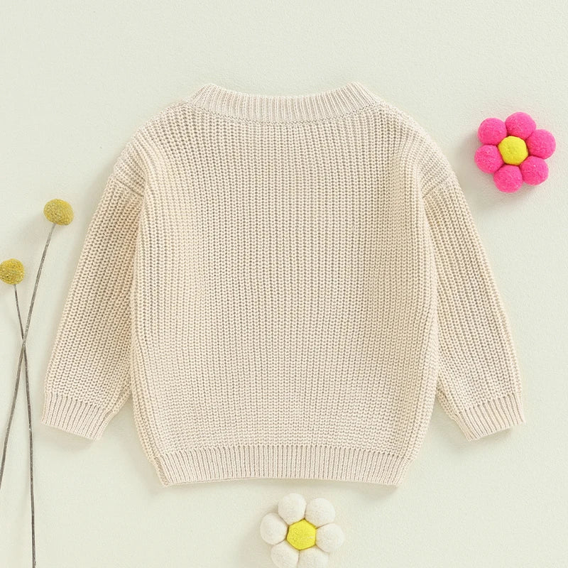 🧸 Baby Girl Floral Embroidered Knit Sweater – Soft Cotton Pullover