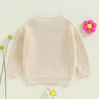 🧸 Baby Girl Floral Embroidered Knit Sweater – Soft Cotton Pullover