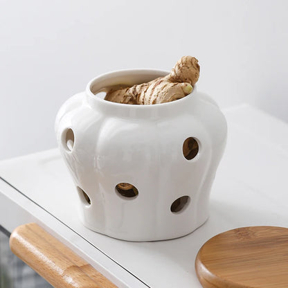 🧄 Creative Ceramic Garlic Storage Jar – Ventilated Kitchen Organizer