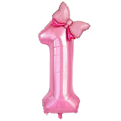 40 Inch Pink Number Foil Balloon with Bow – Birthday Party Decoration