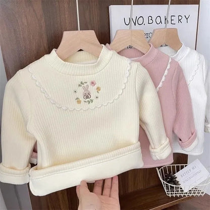 🧸 Girls Velvet Cartoon Winter Top – Warm Long Sleeve Tee (4–6Y)