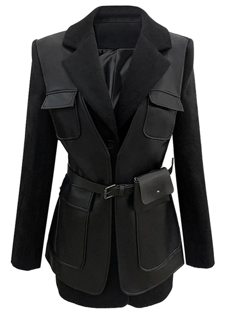 Women Long Faux Leather Coat 🖤 | Casual Belted Jacket