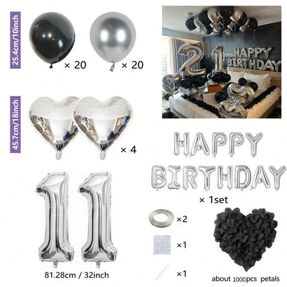 Black & Silver Birthday Balloon Decoration Set – 1050pcs Party Kit