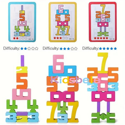 Montessori Wooden Number Blocks 1–10 Stacking Toy