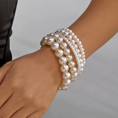 Elegant White Pearl Beaded Bracelet Set