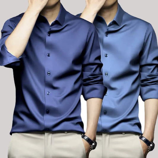 Men’s Luxury Ice Silk Wrinkle-Resistant White Shirt