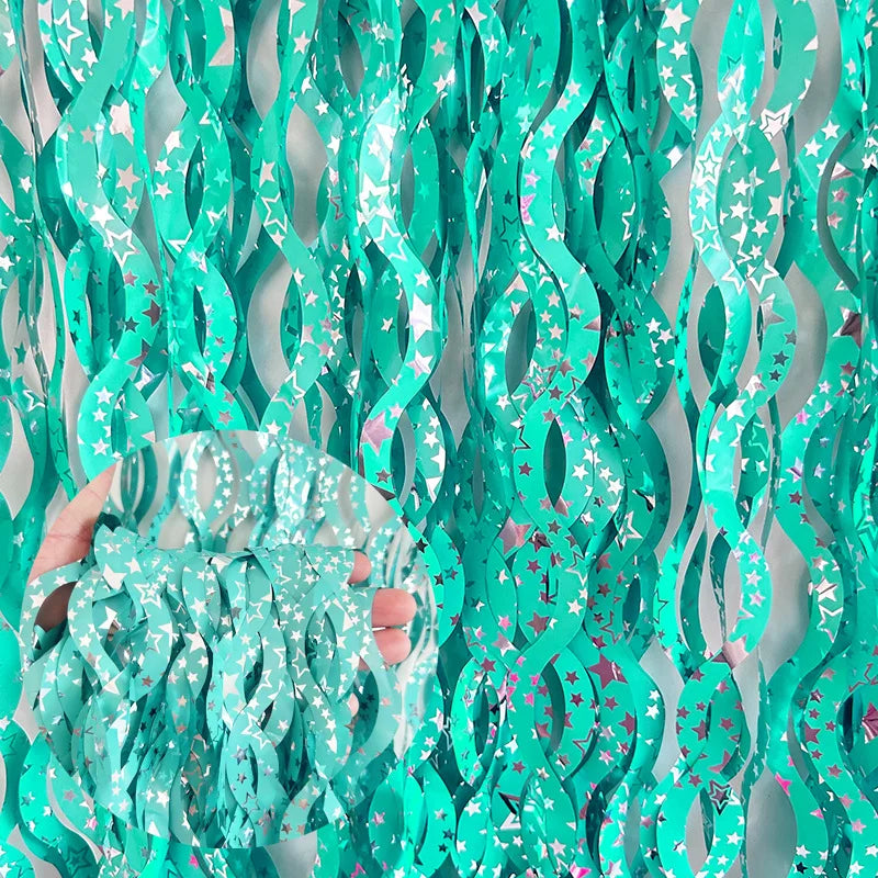 Metallic Tinsel Foil Fringe Curtain with Star