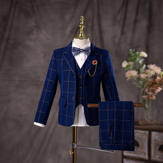🤵 Kids Formal Plaid Suit Set – Wedding & Party Blazer Outfit (7–13Y)