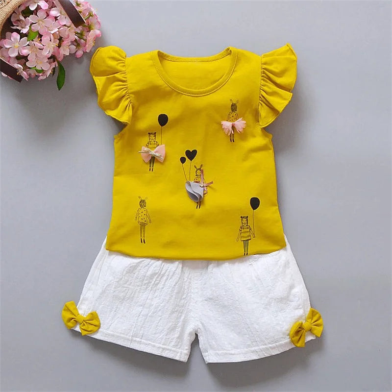 Girls Summer Ruffle T-Shirt & Pants 2-Piece Set