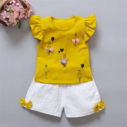 Girls Summer Ruffle T-Shirt & Pants 2-Piece Set