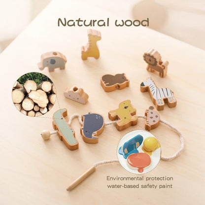 Wooden Animal Threading & Stacking Toy – Montessori Learning Set