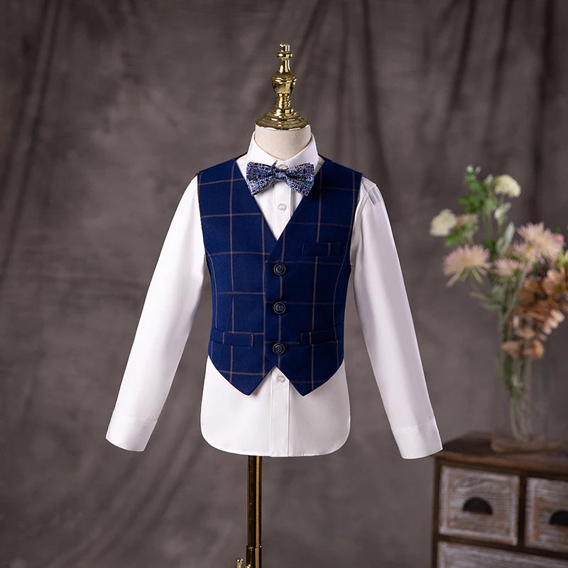 🤵 Kids Formal Plaid Suit Set – Wedding & Party Blazer Outfit (7–13Y)