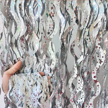 Metallic Tinsel Foil Fringe Curtain with Star