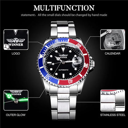 ⌚ WINNER 002 Automatic Mechanical Men’s Watch – Luminous Date Luxury Style ✨
